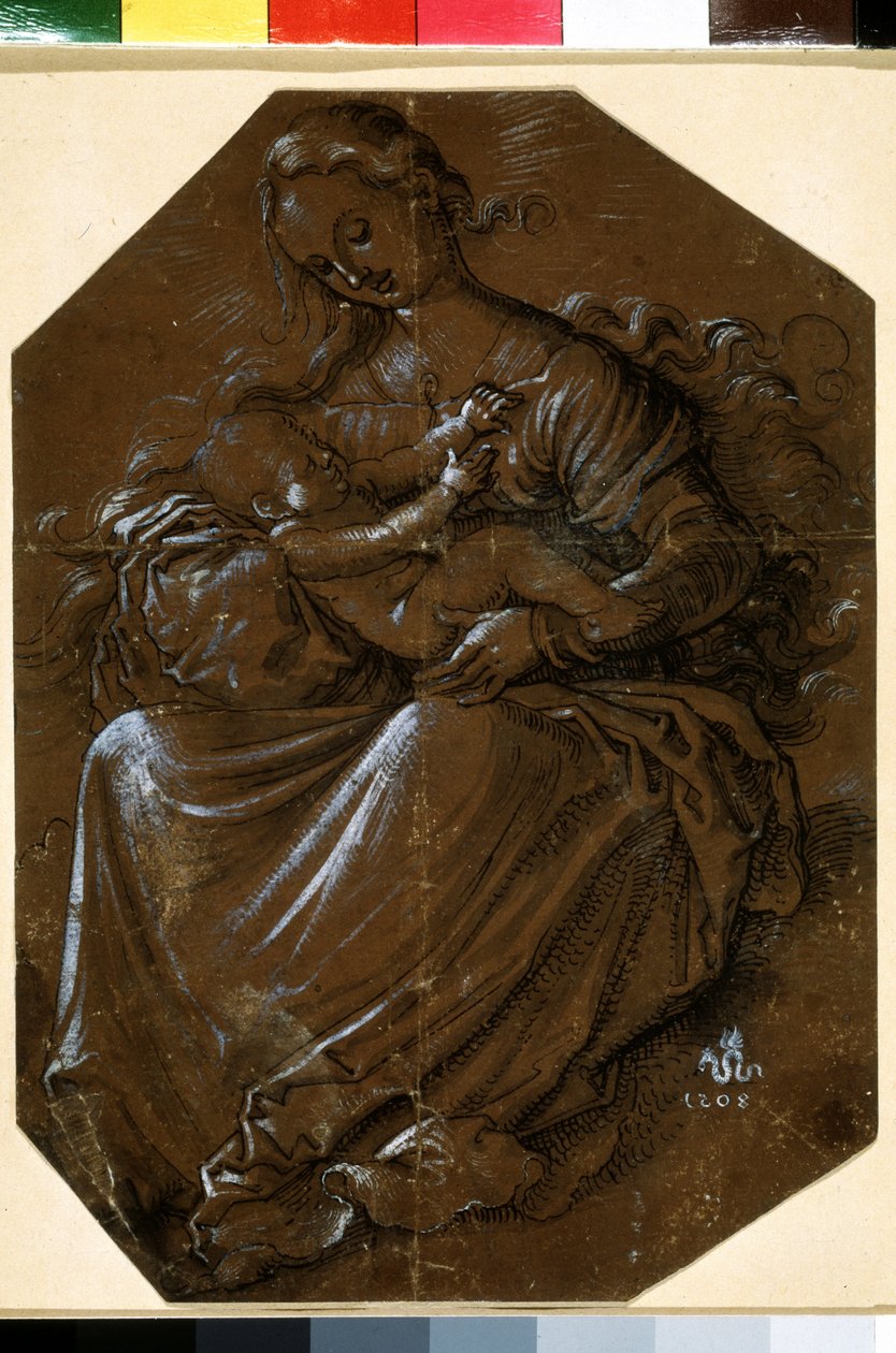 "Neitsyt ja lapsi" (Neitsyt ja lapsi) Hans Baldungin (1484-1545) musteella ja kynällä piirros ruskealle paperille 1500-luvun Pushkin-museo, Moskova tekijältä Hans Baldung Grien