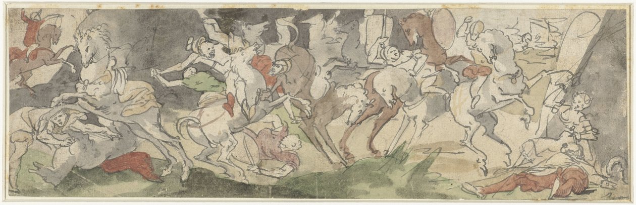 Taistelukohtaus ratsumiesten kanssa, oikealla Jael ja Sisera tekijältä Hans Bock (der Jungere)