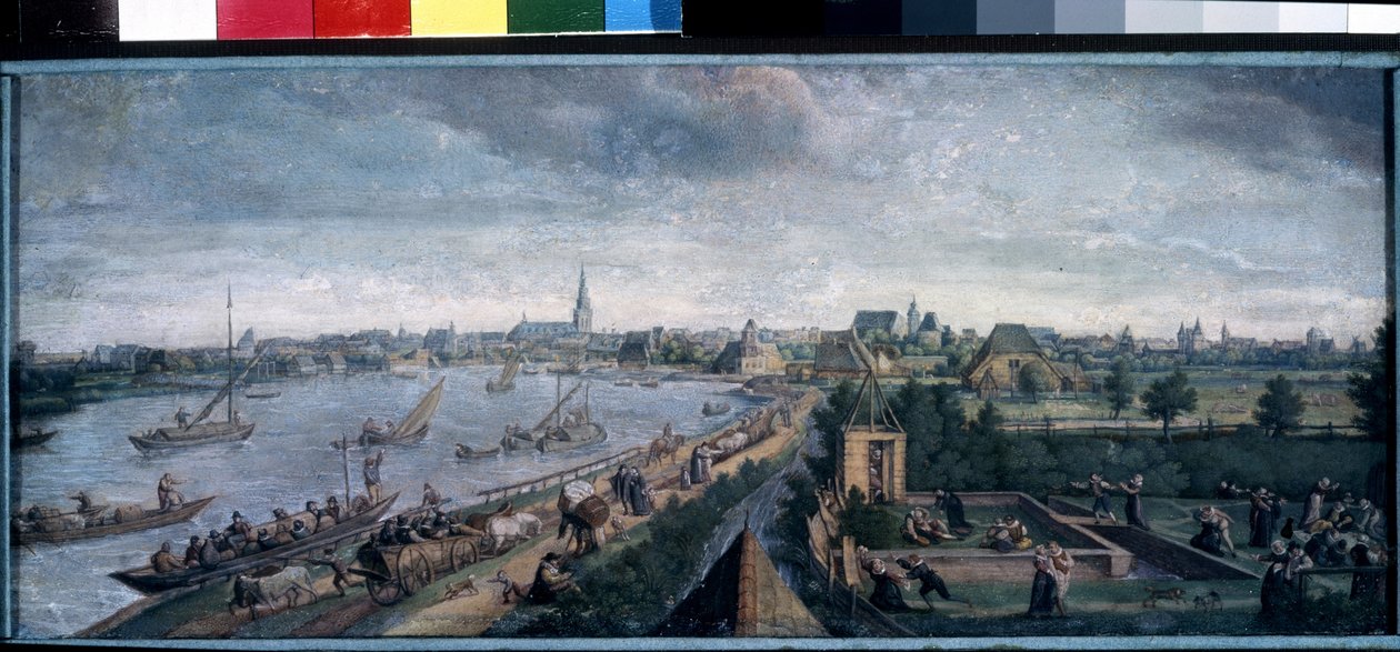 ""Maahuvitukset"" (Maahuvitukset) Maaseudun ilot, joen kävely, maalaispallo, piknik ja ulkopelit. Hans Bolin (1534-1593) guassimaalaus 1592 Pushkin-museo, Moskova tekijältä Hans Bol