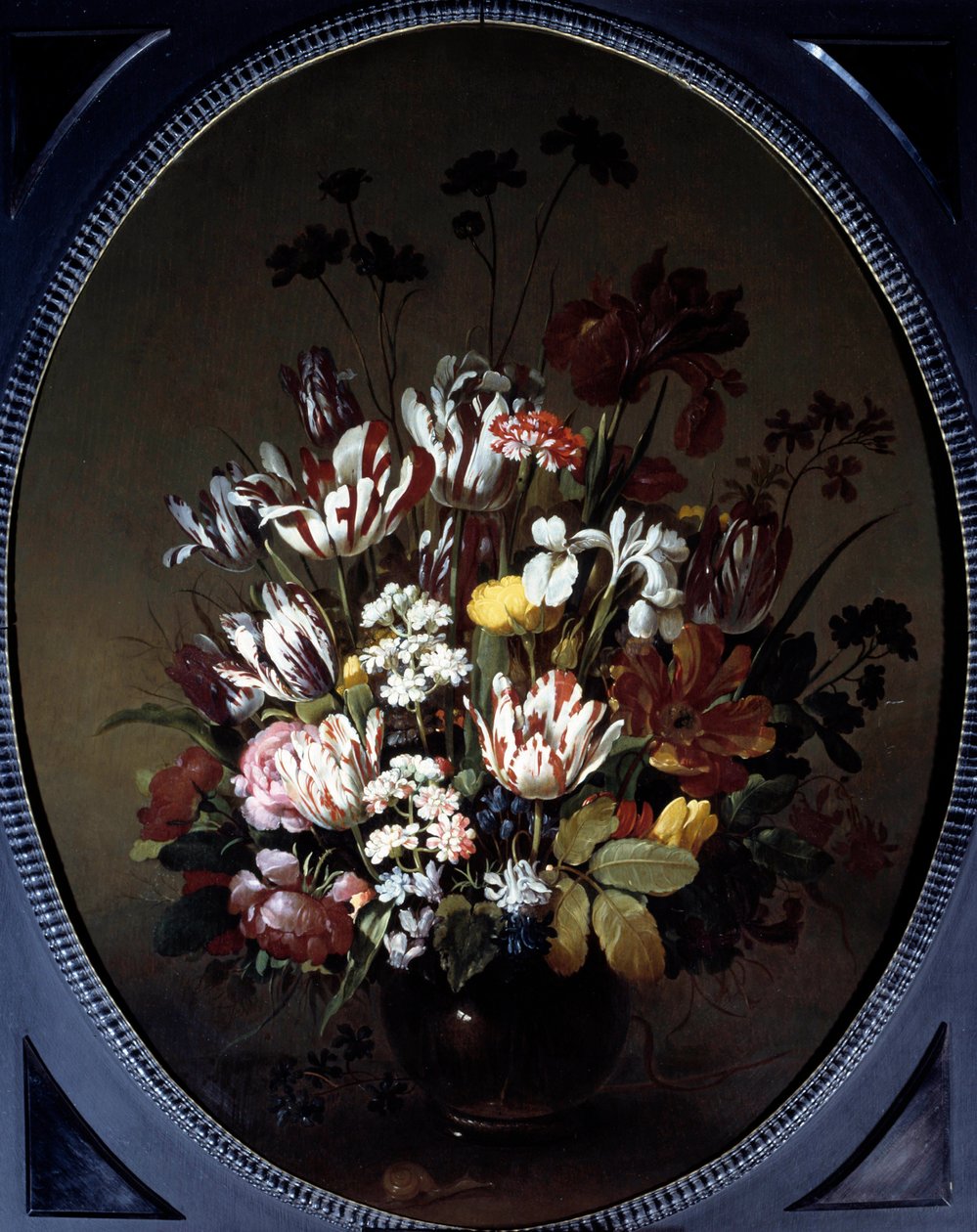 Maljakko kukkia. Hans Bollongierin maalaus (v.1600-ap. 1644), Ec. Hol. Öljy kankaalle. Mitat: 0,83 x 0,68 m. Chalon-Sur-Saone, Denon-museo tekijältä Hans Bollongier