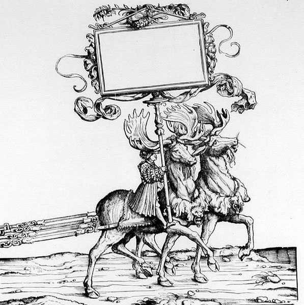 Pari polttarit johtavat vaunuja, Maximilians Triumphal Procession, n. 1516-18 tekijältä Hans Burgkmair