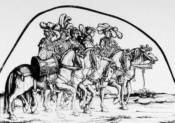 Rumpalijoukko Maximilians Triumphal Processionista, n. 1516-1818 tekijältä Hans Burgkmair
