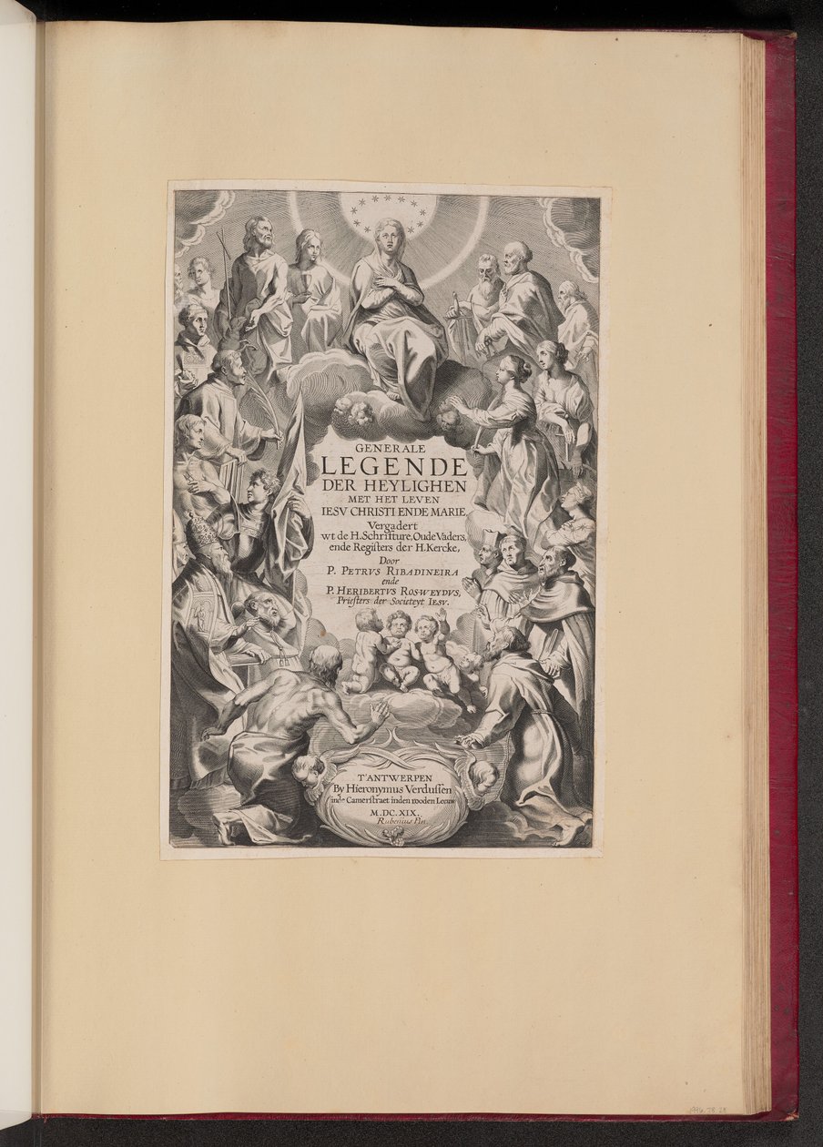Nimisivu Pedro de Ribadineiralle ja Heribert Rosweydelle, Generale Legende der Heylighen tekijältä Hans Collaert the Younger after Sir Peter Paul Rubens