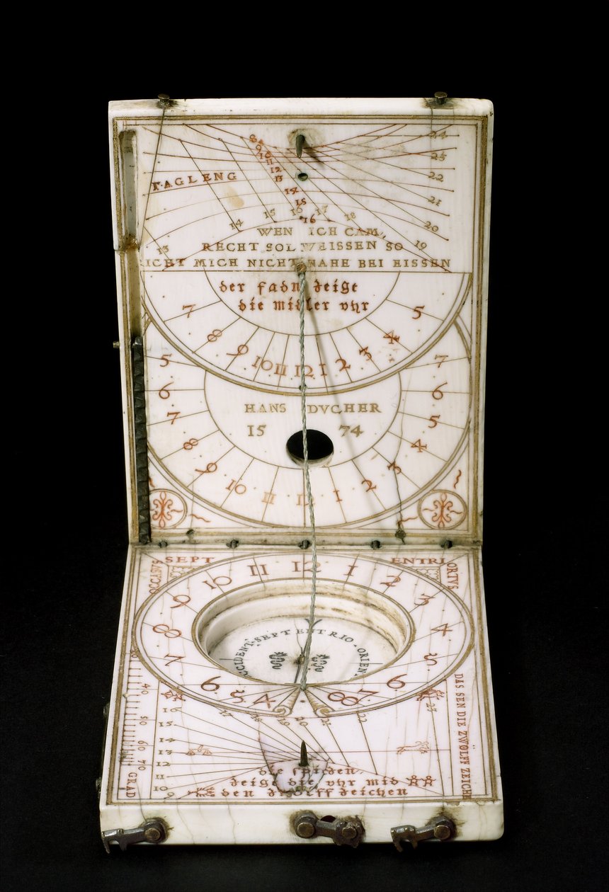 Tablettikompassi aurinkokello, Nurenberg, 1574 (katso myös 259577-79) tekijältä Hans Ducher