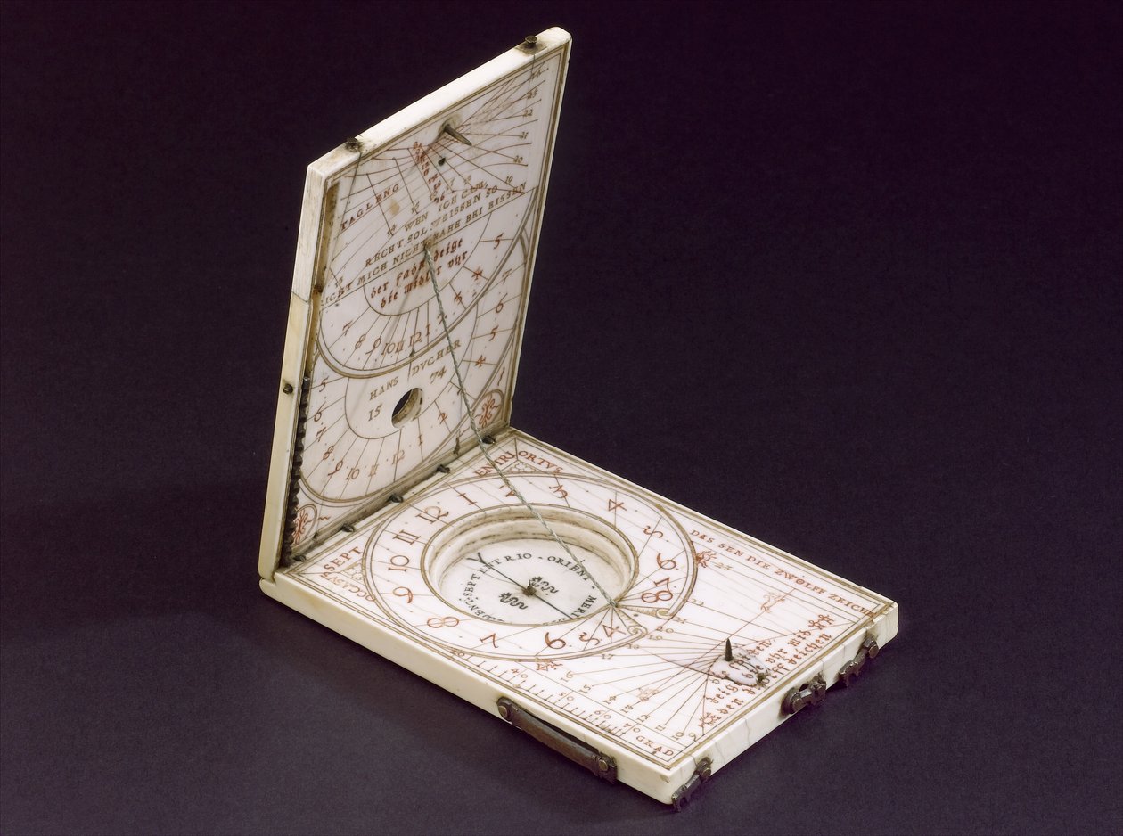 Tablettikompassi aurinkokello, Nurenberg, 1574 (katso myös 259578-80) tekijältä Hans Ducher