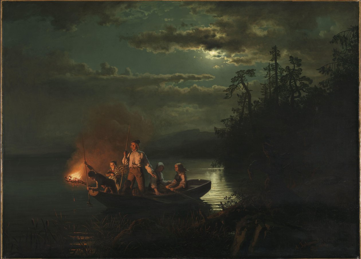 Keihäskalastus Kroderen-järvellä tekijältä Hans Gude