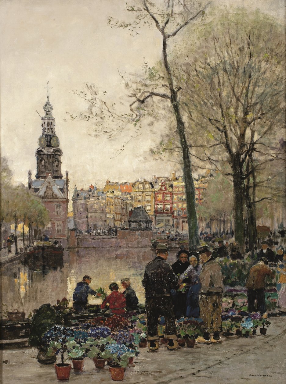 Flowermarket Amsterdamissa, Muntin takana (öljy kankaalle) tekijältä Hans Herrmann or Herman