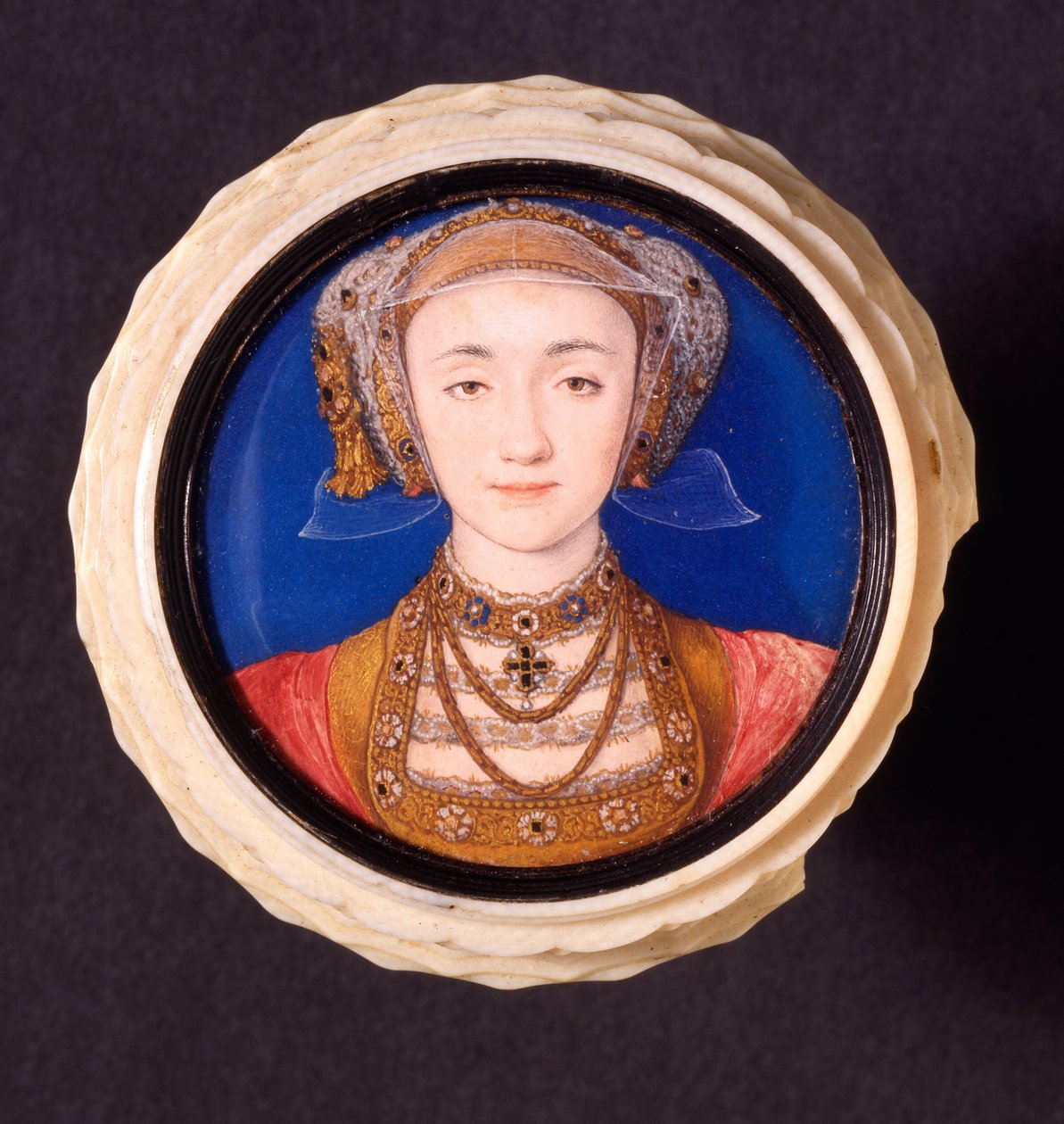 Anne of Cleves, 1539 (wc, norsunluulle kiinnitetty vellum) tekijältä Hans Holbein der Jüngere