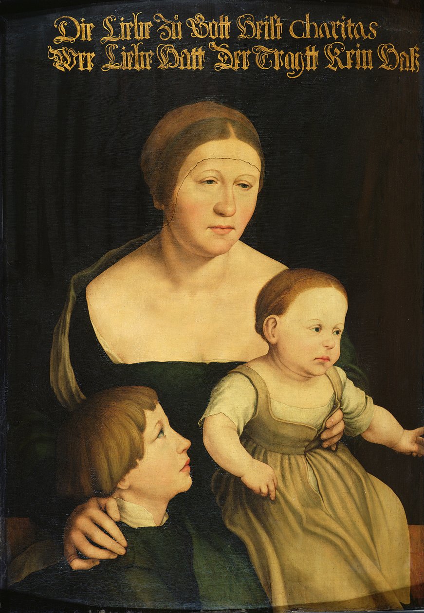 Hyväntekeväisyys tai Taiteilijan perhe, noin 1528. tekijältä Hans Holbein der Jüngere