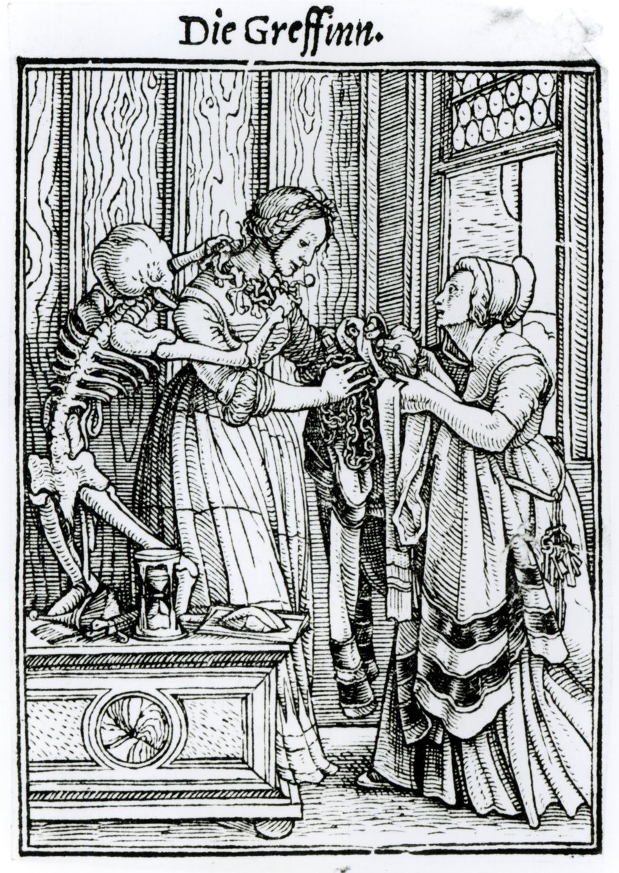 Kuolema ja rakastajatar, teoksesta "Kuoleman tanssi", kaiverrus Hans Lutzelburger, n. 1538 tekijältä Hans Holbein der Jüngere