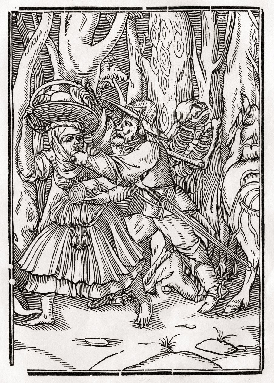 Kuolema tulee rosvolle, "Der Todten Tanz", julkaistu Baselissa, 1843 tekijältä Hans Holbein der Jüngere