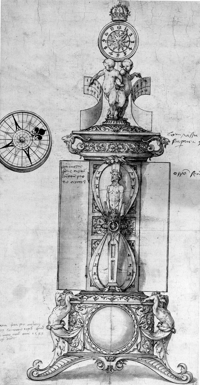 Suunnitelma kellosuolaa varten, n.1543 (tussi ja tussi ja pesu). tekijältä Hans Holbein der Jüngere