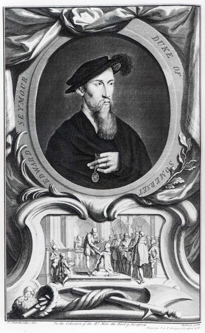 Edward Seymour, Somersetin ensimmäinen herttua Jacobus Houbrakenin kaivertama, 1738 tekijältä Hans Holbein der Jüngere