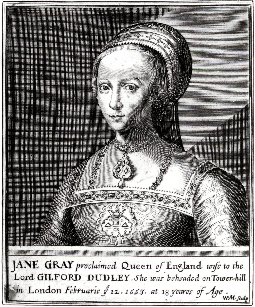 Jane Gray, kaiverrus William Marshall, 1648 tekijältä Hans Holbein der Jüngere
