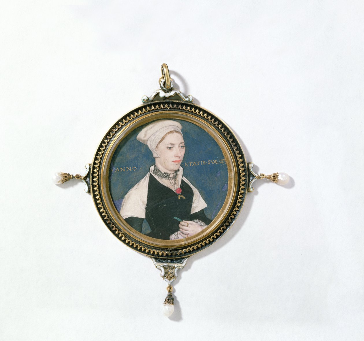 Jane Small, joka tunnettiin aiemmin nimellä Mrs. Robert Pemberton, n. 1540 (pelikorttiin kiinnitetty wc) (yksityiskohta 14732) tekijältä Hans Holbein der Jüngere