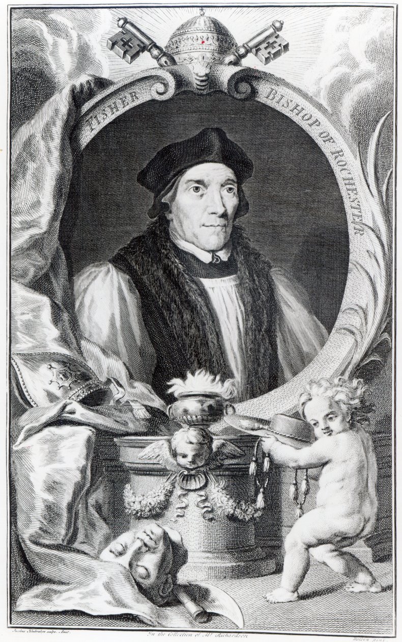 John Fisher, Rochesterin piispa, kaiverrus Jacobus Houbraken, n. 1738-42 tekijältä Hans Holbein der Jüngere