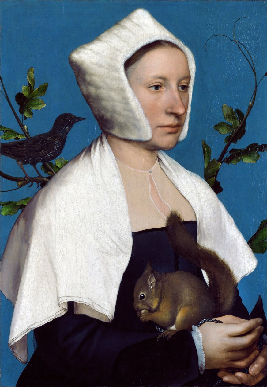 Nainen oravan ja kottaraisen kanssa, n. 1526-28 tekijältä Hans Holbein der Jüngere