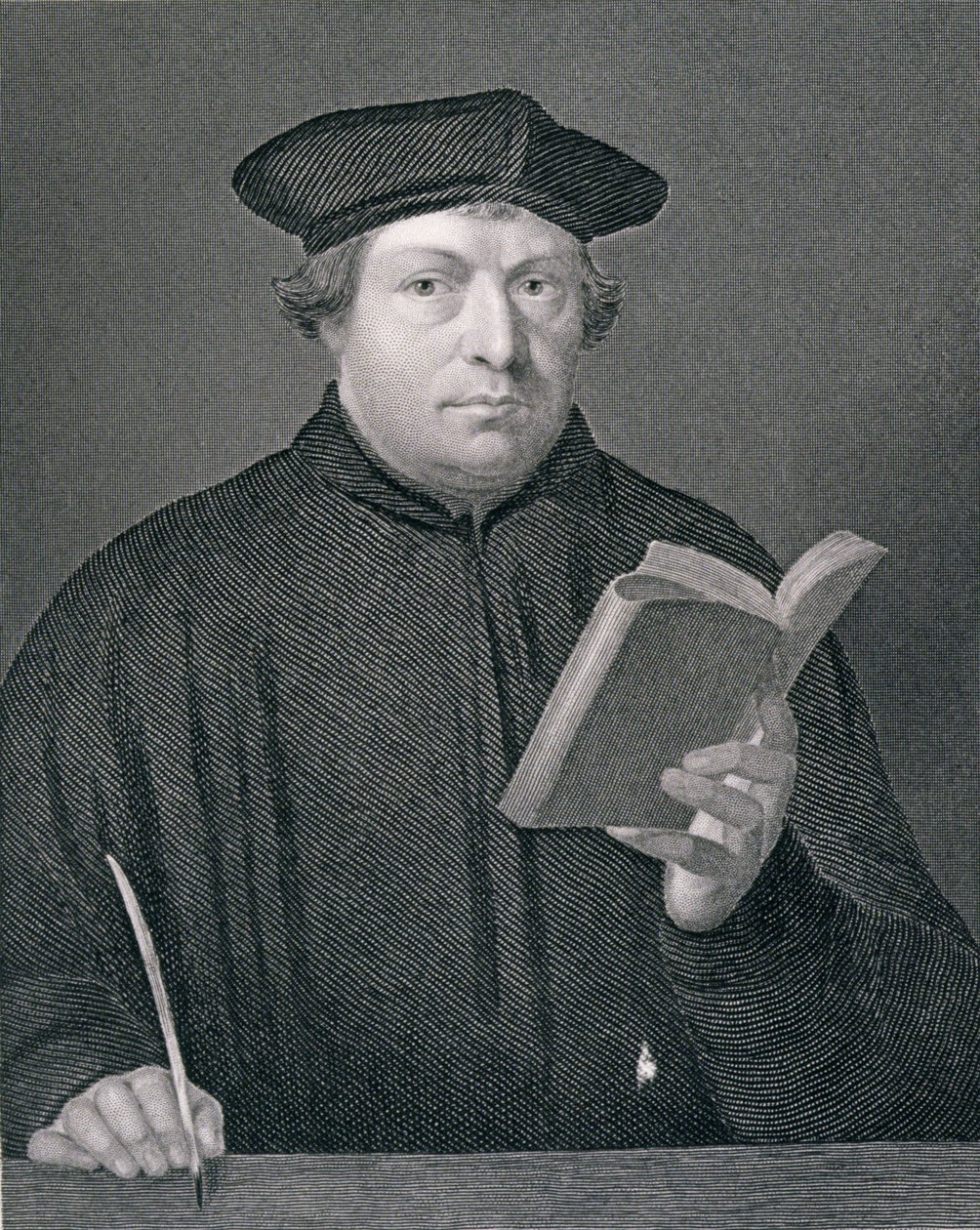 Martin Luther (1483-1546), kaiverrus W. Holl, "World Religion", julkaisija A. Fullarton und Co. tekijältä Hans Holbein der Jüngere