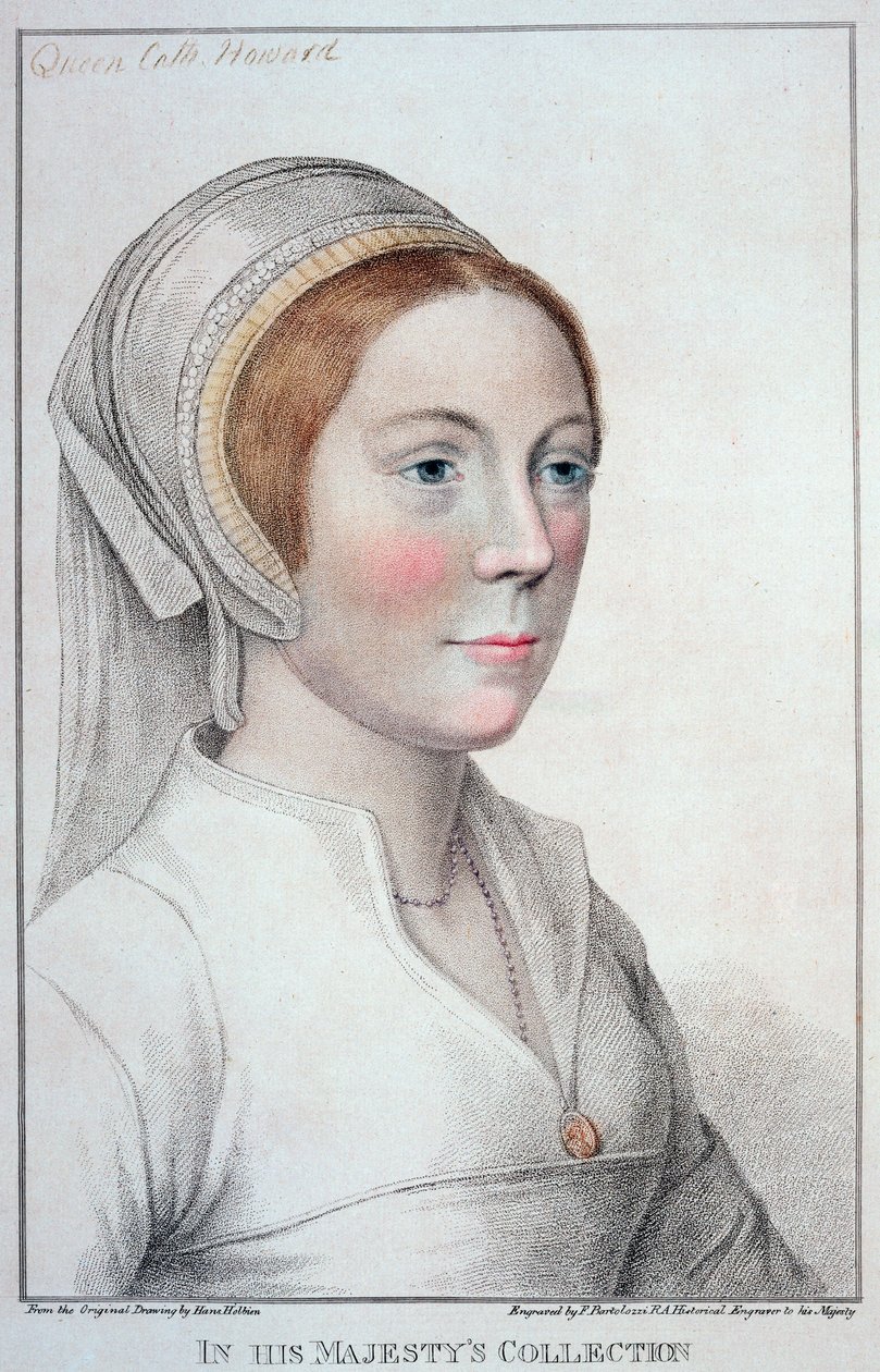 Francesco Bartolozzin (1727-1815) kaivertama Catherine Howardin (1520-42) muotokuva 1796 tekijältä Hans Holbein der Jüngere