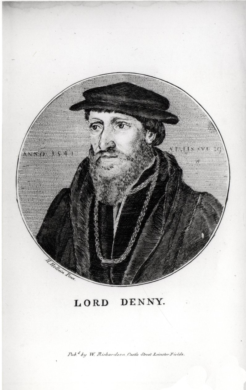 Sir Anthony Dennyn (1501-49) muotokuva vuonna 1541, kaiverrettu W. Richardson tekijältä Hans Holbein der Jüngere