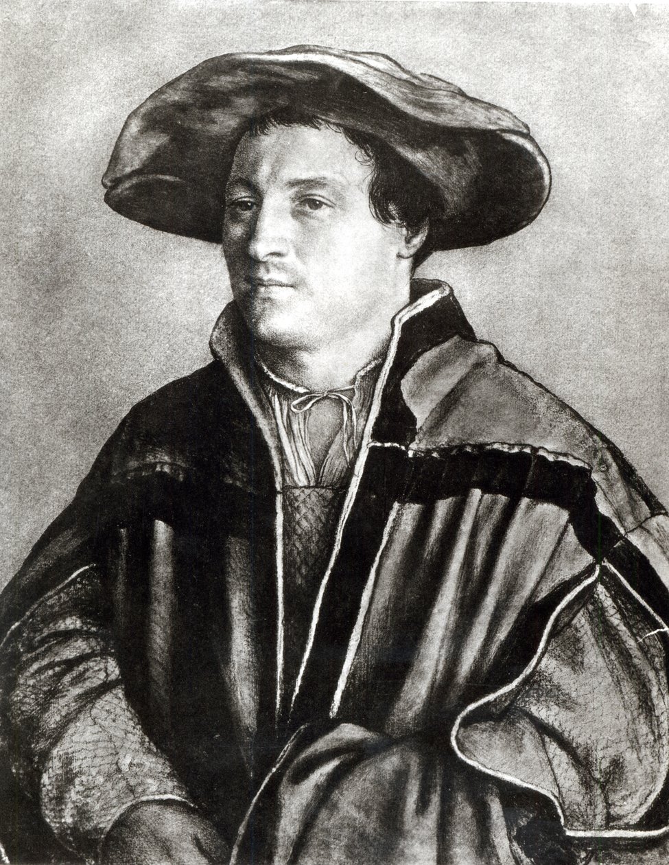 Muotokuva miehestä, jolla on punainen hattu, n. 1530 (liitu ja wc paperilla) tekijältä Hans Holbein der Jüngere