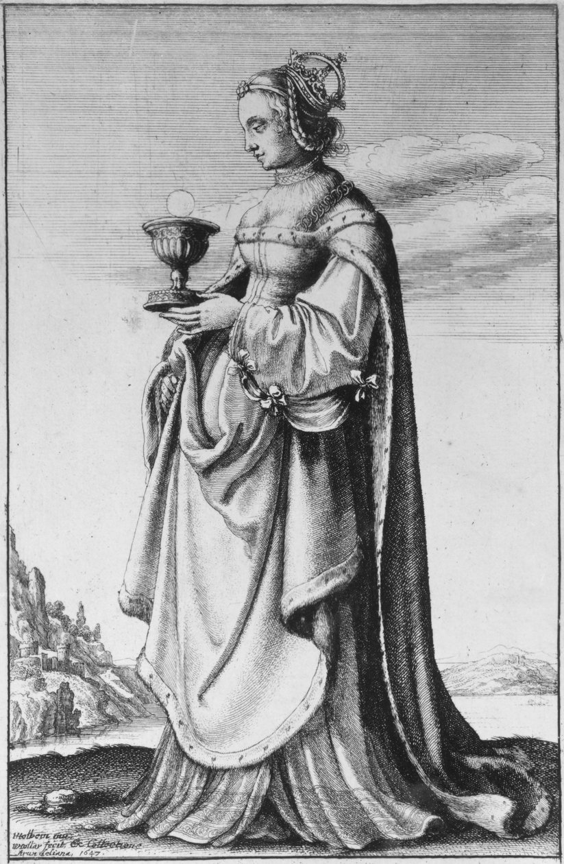 Pyhä Barbara, kaivertanut Wenceslaus Hollar, 1647 tekijältä Hans Holbein der Jüngere