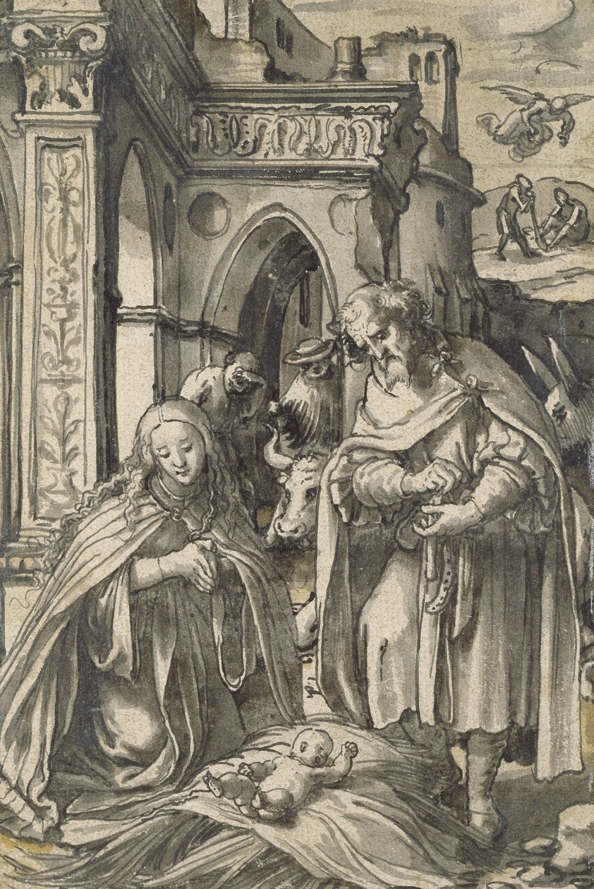 Synnyttäminen (sivellin ja tussi, harmaa tussi) tekijältä Hans Holbein der Jüngere