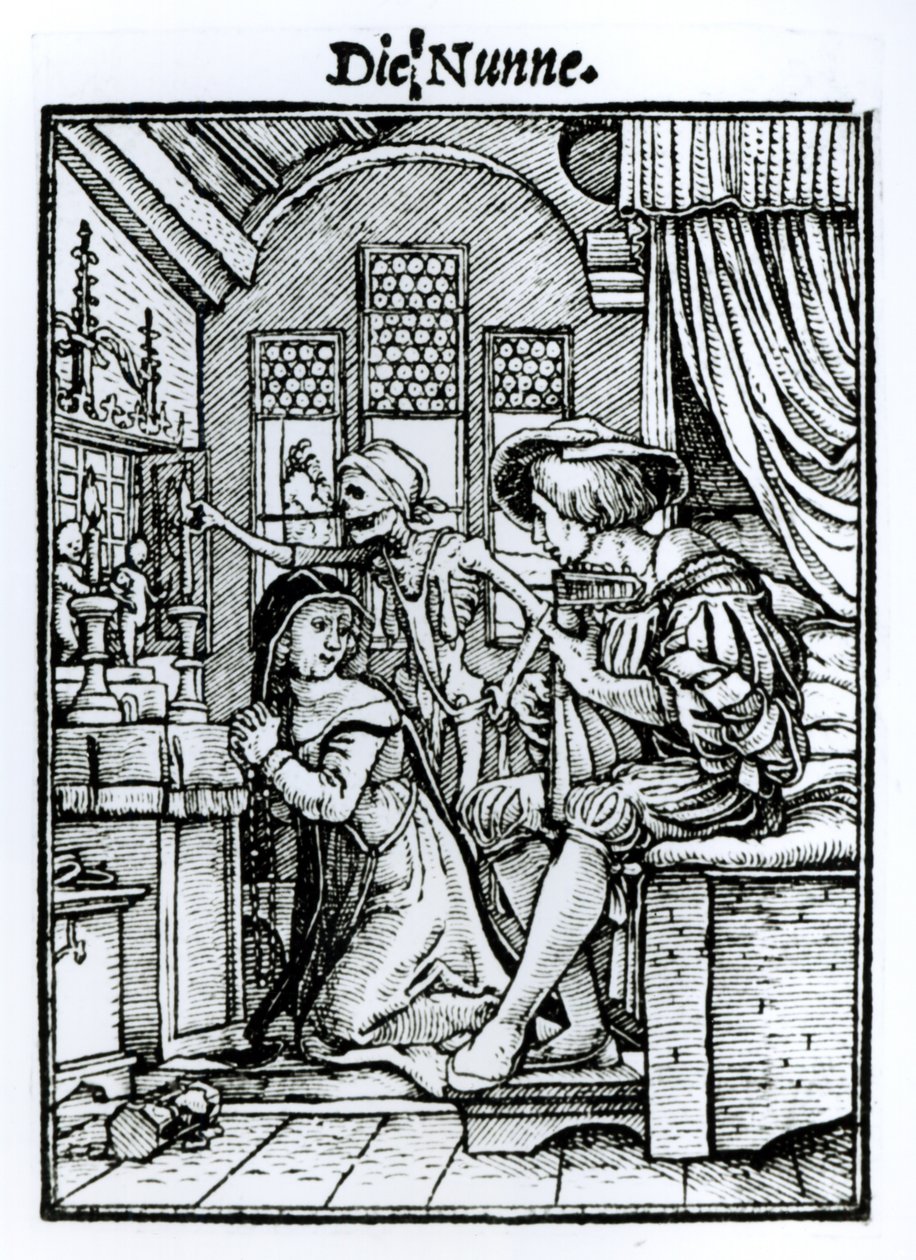 Nunna, teoksesta "Kuoleman tanssi", kaiverrus Hans Lutzelburger, n. 1538 tekijältä Hans Holbein der Jüngere
