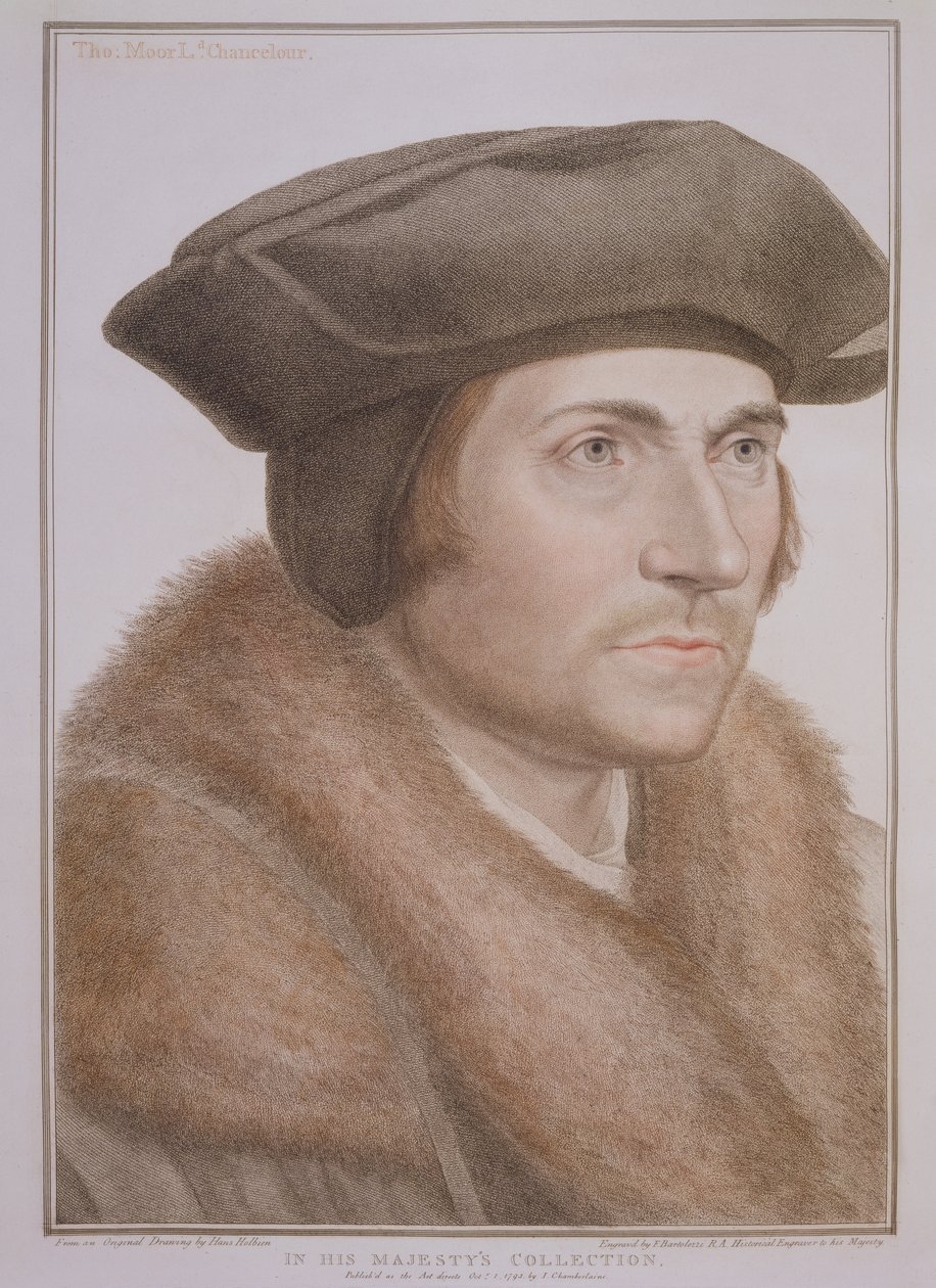 Thomas More, lordikansleri (1478-1535), kaiverrus Francesco Bartolozzi (1727-1815) tekijältä Hans Holbein der Jüngere