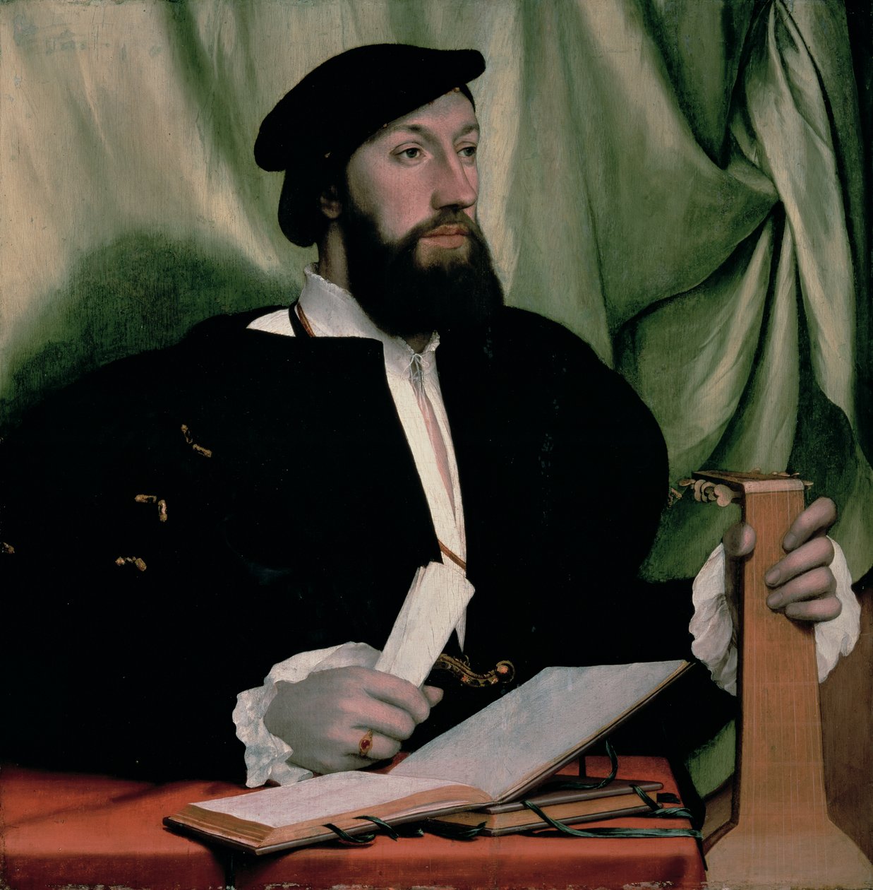 Tuntematon herrasmies nuottikirjoilla ja luutulla, n. 1534 tekijältä Hans Holbein der Jüngere