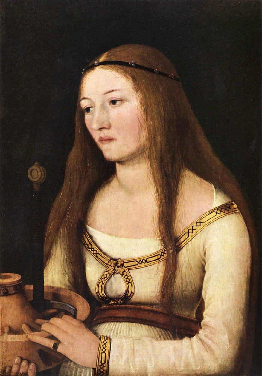 Katharina Schwarz ja hänen nimikkopyhimyksensä attribuutit. tekijältä Hans Holbein the Elder