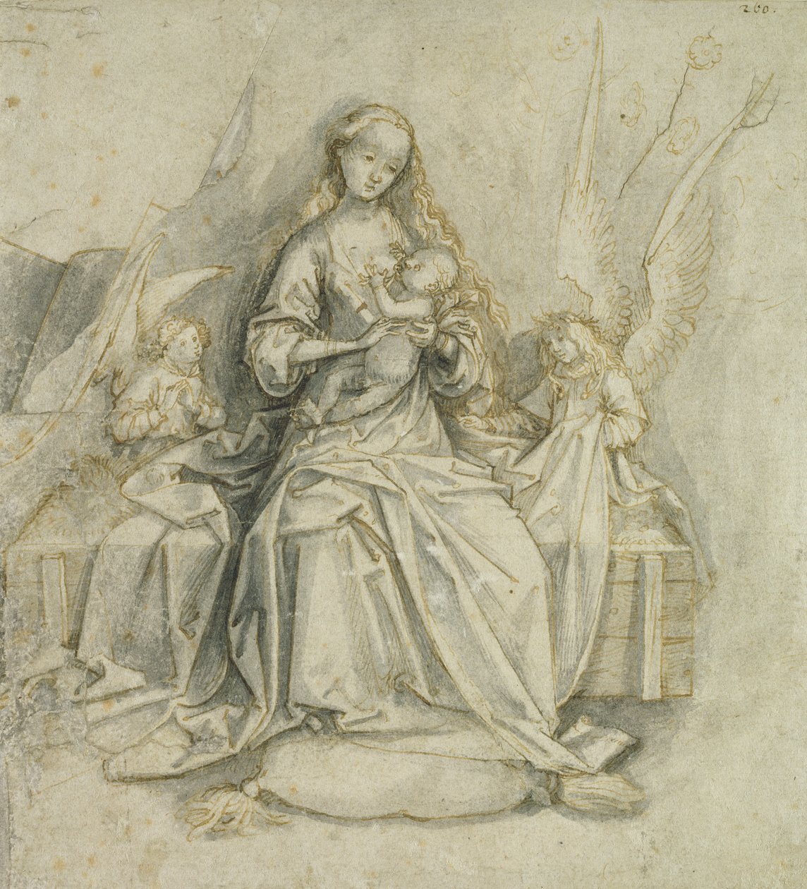 Madonna ja lapsi (kynä ja ruskea muste kynällä paperille) tekijältä Hans Holbein the Elder