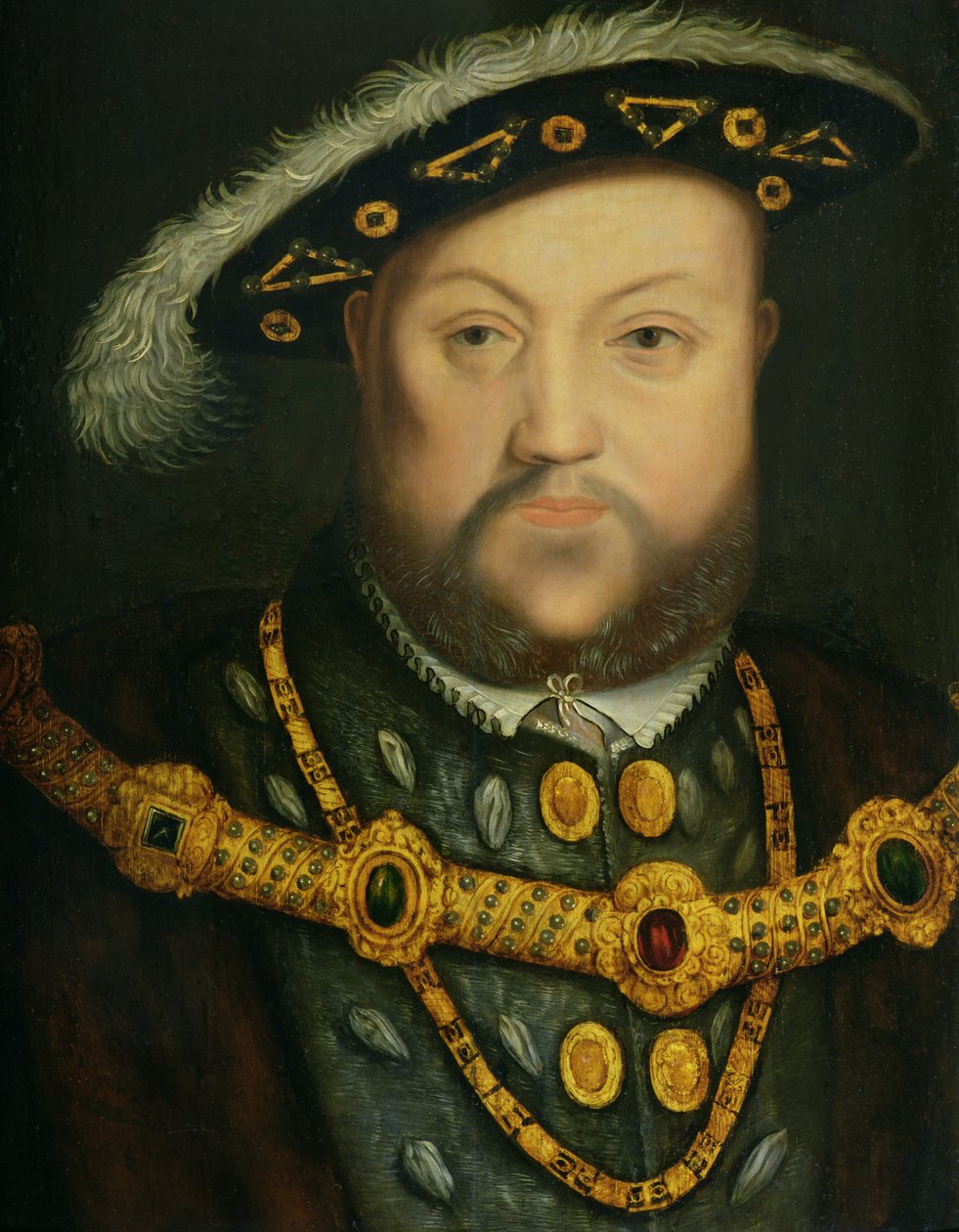 Henry VIII:n (1491-1547) muotokuva jalokiviketjussa ja turkisvaatteissa tekijältä Hans Holbein the Elder