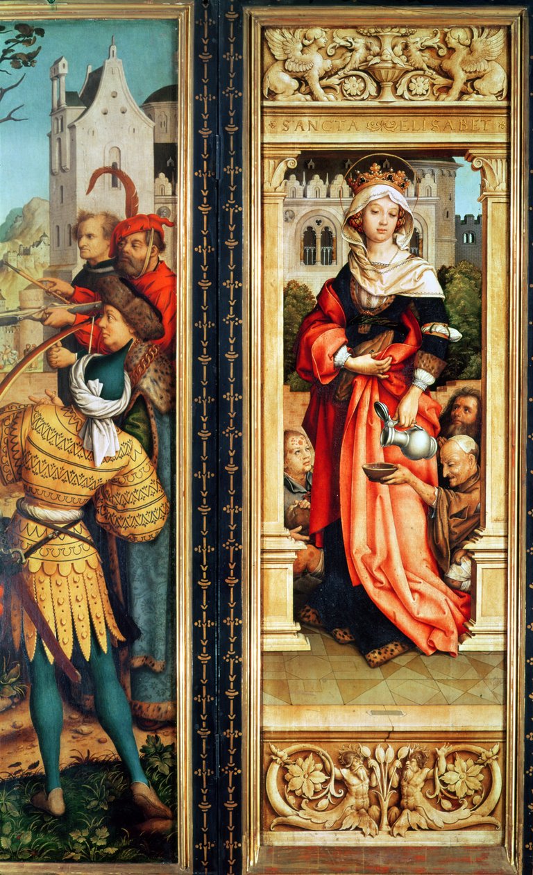 Pyhä Elisabet Unkarin (1207-31), oikeanpuoleinen taulu Pyhän Sebastianin triptyykistä, 1516. tekijältä Hans Holbein the Elder