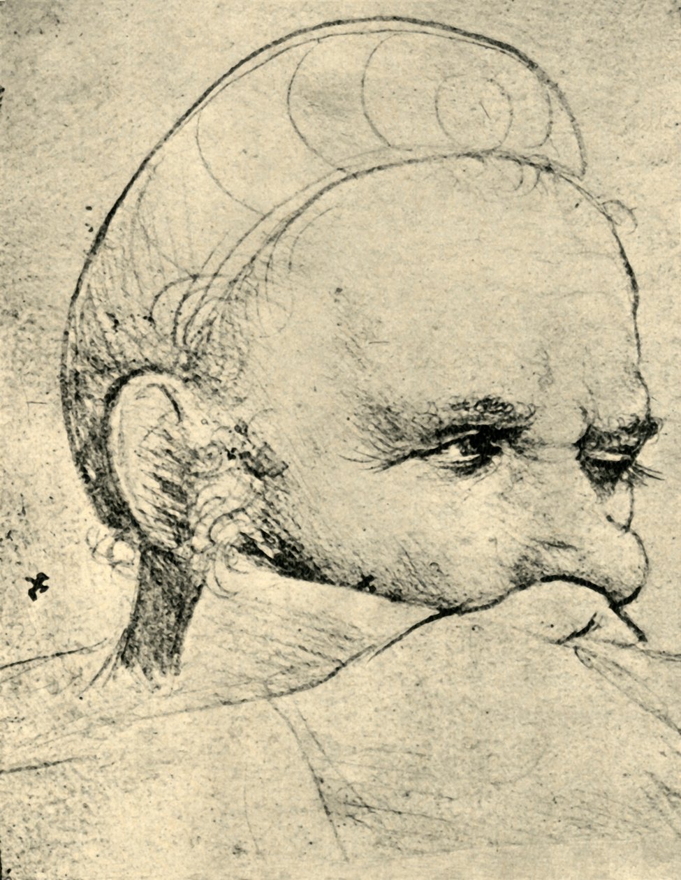 Tähtäävän varsijousimiehen pää, 1514-1515, 1943. tekijältä Hans Holbein the Elder