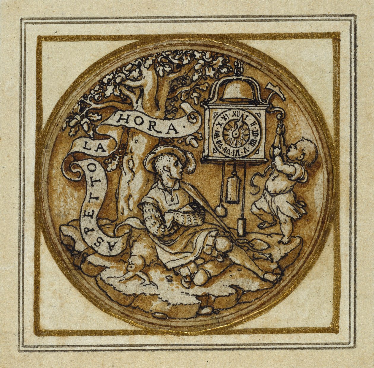 Ajan allegoria - Suunnittelu riipukseen tai hattumerkkiin, n. 1532-43 (kynä ja muste paperille) tekijältä Hans Holbein der Jüngere