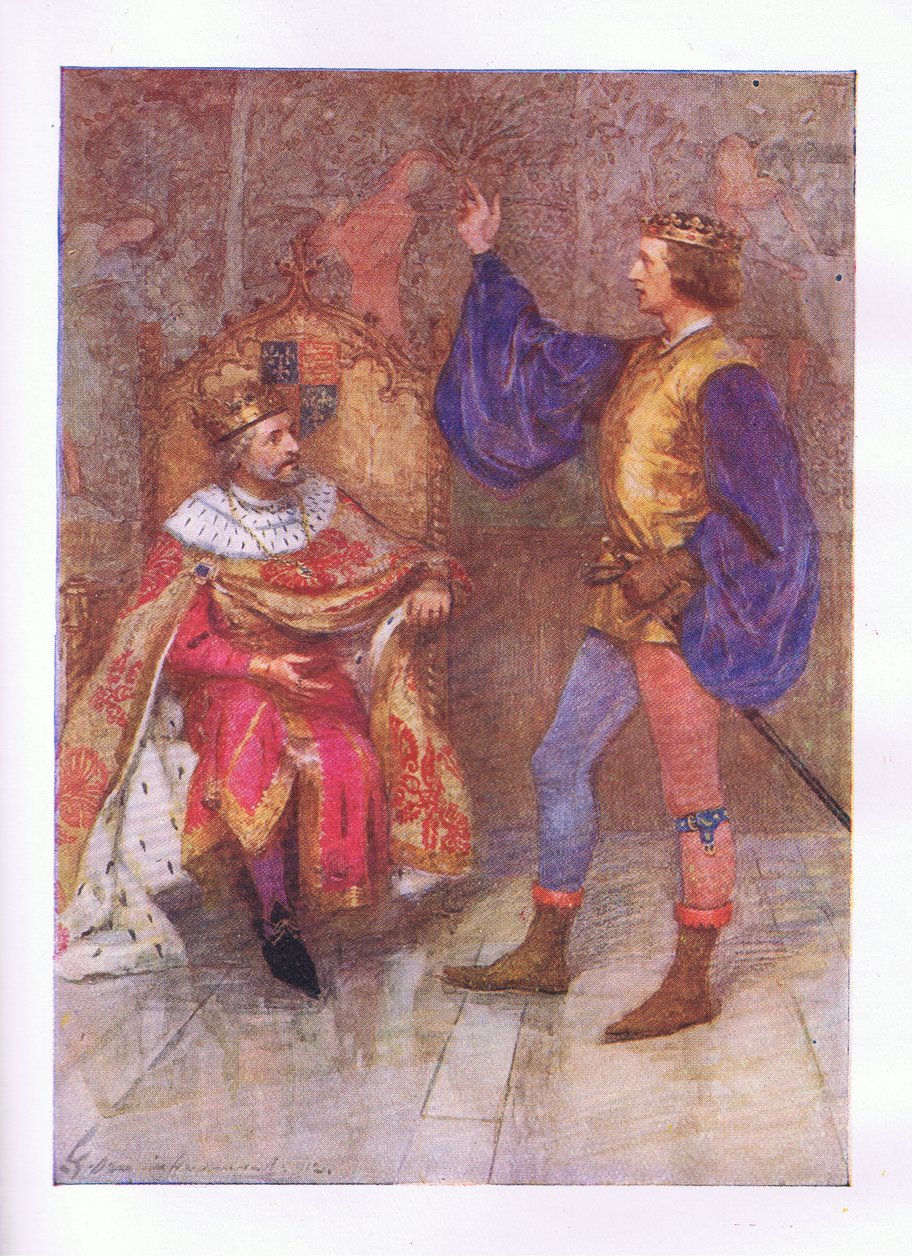 Ja minä kuolen sata tuhatta kuolemaa ennen kuin rikon pienimmänkin osan tästä lupauksesta (Kuningas Henrik IV), teoksesta The Complete Works of Shakespeare, jonka on julkaissut George Harrap & Co Ltd, 1920-luvulla. tekijältä Hans Holbein der Jüngere