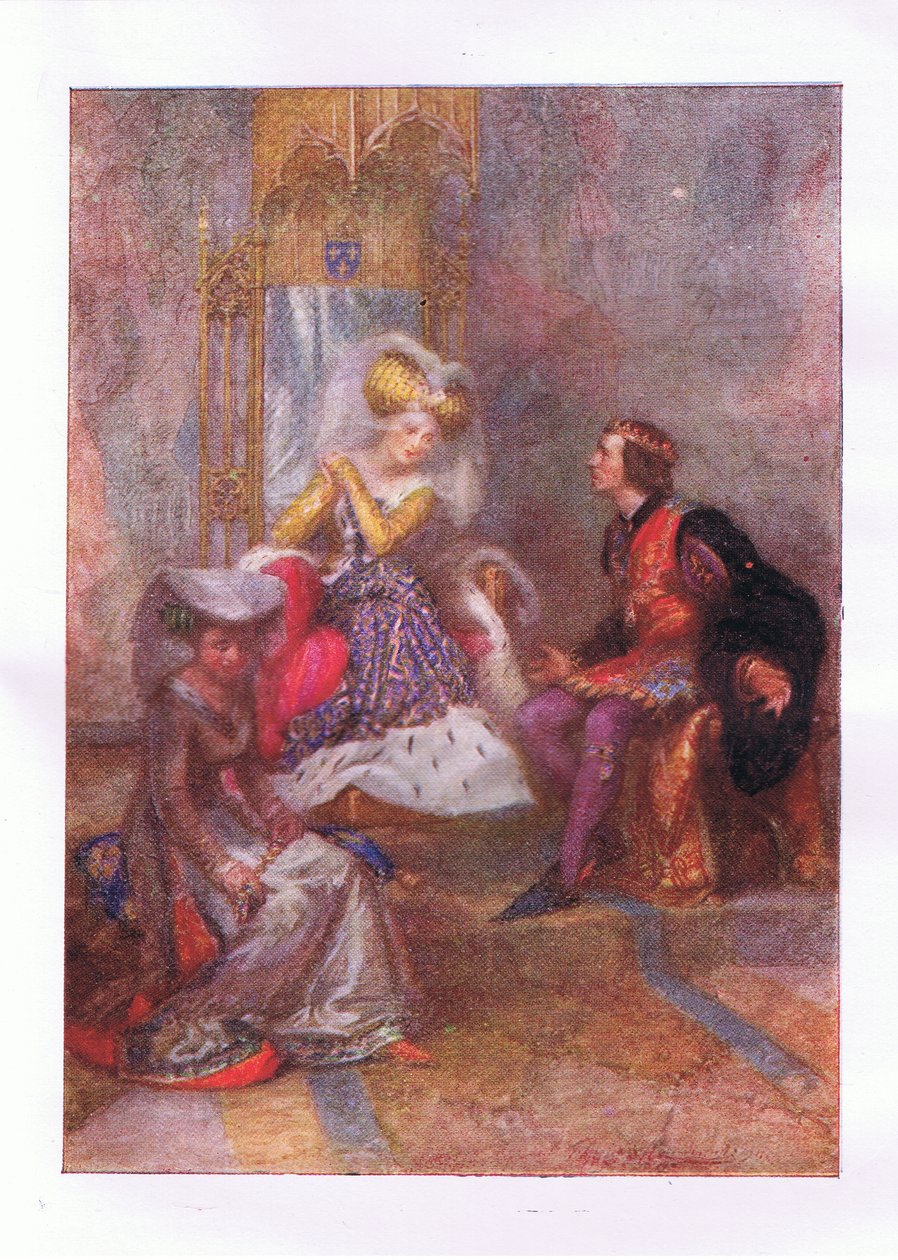 Ja mitä sinä sitten sanot rakkaalleni? (Kuningas Henrik V), teoksesta The Complete Works of Shakespeare, jonka on julkaissut George Harrap & Co Ltd, 1920-luku. tekijältä Hans Holbein der Jüngere