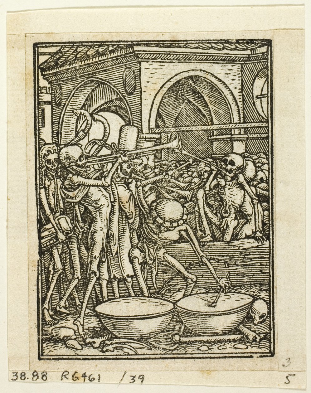 Kuoleman tanssi, levy 39 teoksesta Puupiirroksia XVI vuosisadan kirjoista. tekijältä Hans Holbein the Younger