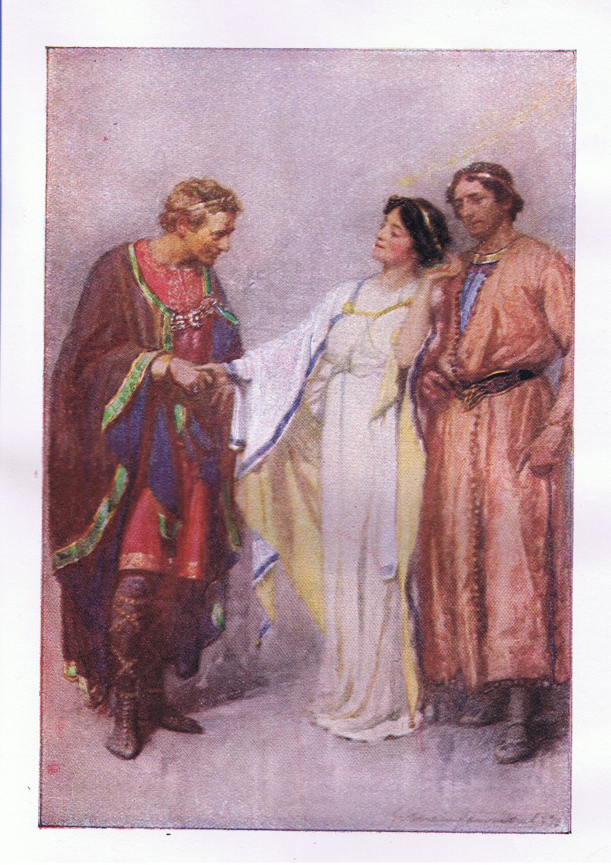 Mitä sanot? Vankini vai vieraani? (The Winters Tale), teoksesta The Complete Works of Shakespeare, jonka on julkaissut George Harrap & Co Ltd, 1920-luku. tekijältä Hans Holbein der Jüngere