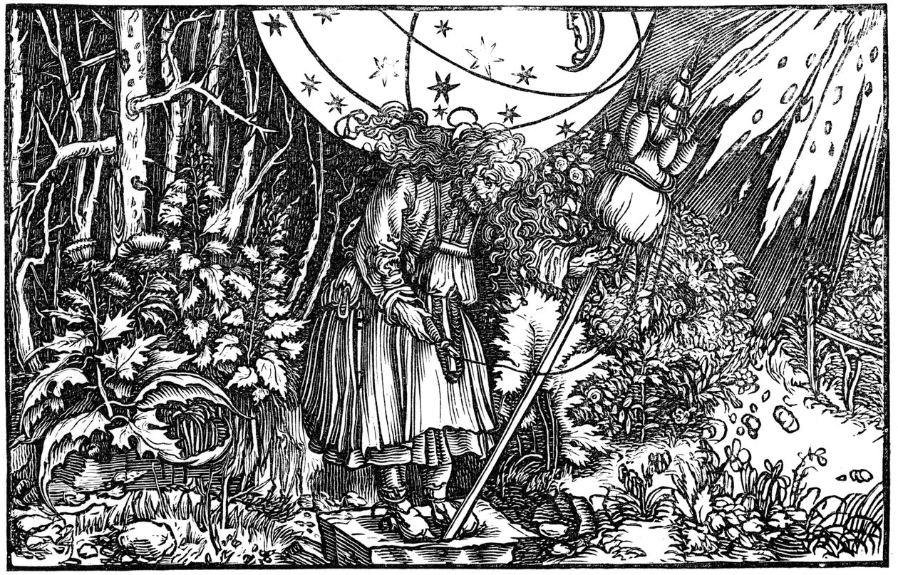 Vanha nainen noita tai keiju pyörivä, 1547 tekijältä Hans Holbein der Jüngere