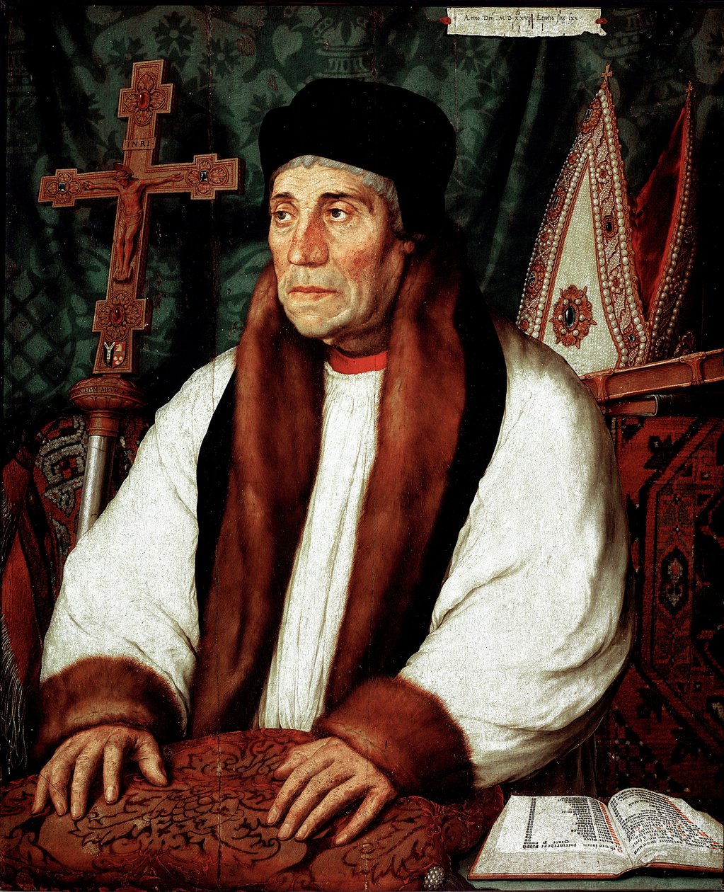 William Warhamin (1450-1532) muotokuva, Hans Holbein the Youngin (1497/8-1543) Canterburyn maalauksen arkisto 1500-luvun su. 82x67 cm Pariisi, Musee du Louvre tekijältä Hans Holbein der Jüngere