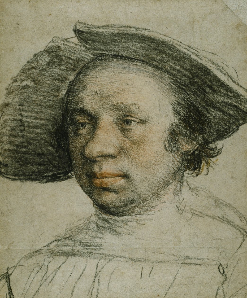 Nuoren muotokuva leveälierisessä hatussa, n. 1524-26 (liitu paperille) tekijältä Hans Holbein der Jüngere