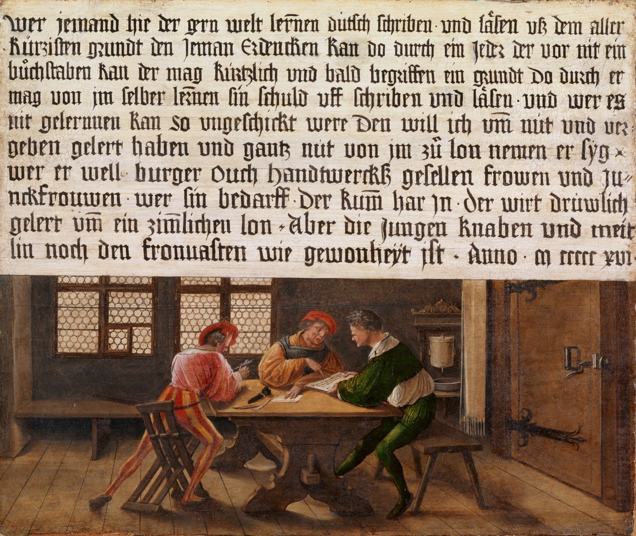 Koulun maisterin kyltti tekijältä Hans Holbein der Jüngere