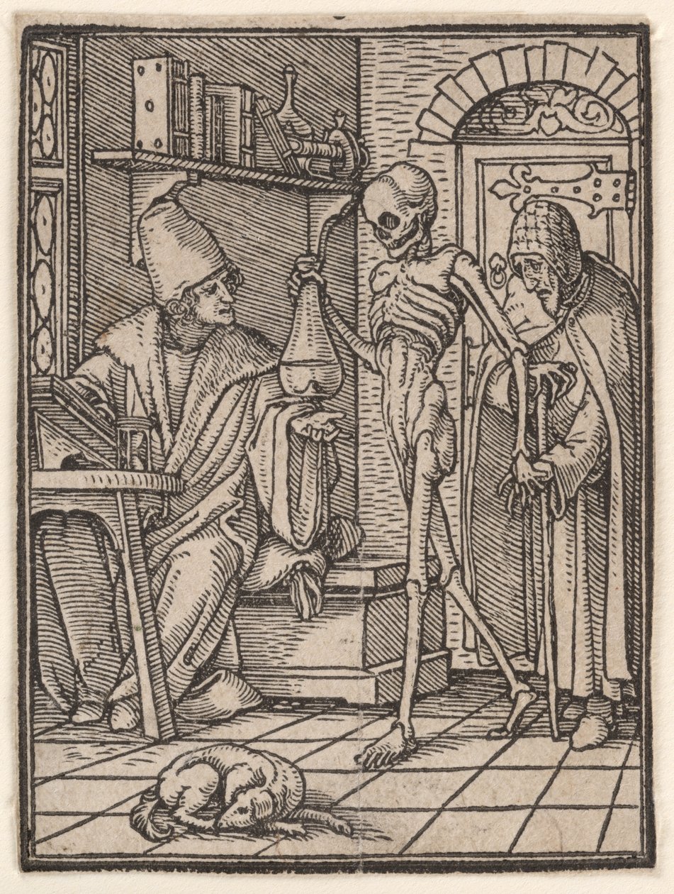 Tohtori (tai lääkäri), teoksesta "Kuolemantanssi" tekijältä Hans Holbein the Younger