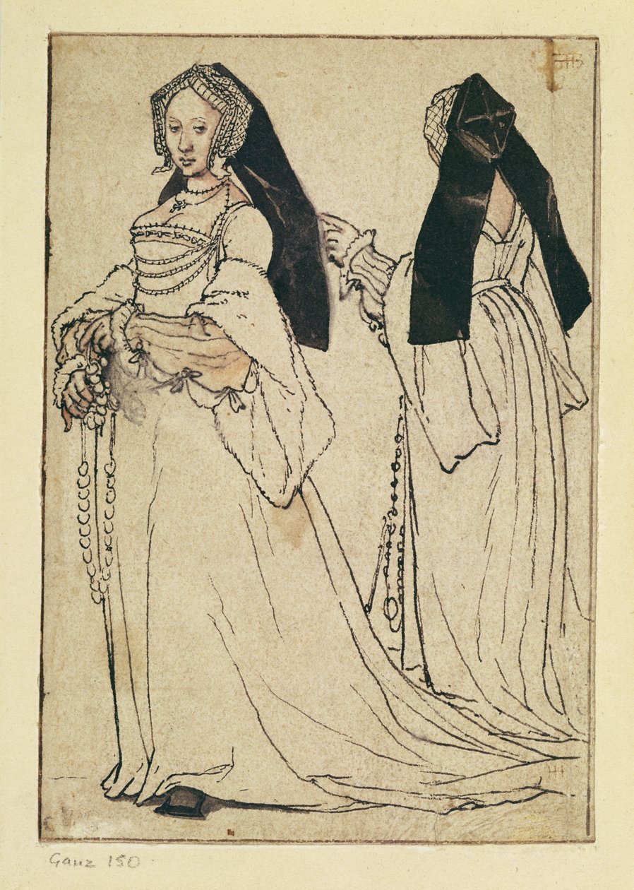 Kaksi näkymää naisesta, jolla on englantilainen huppu, n. 1528-30 tekijältä Hans Holbein der Jüngere