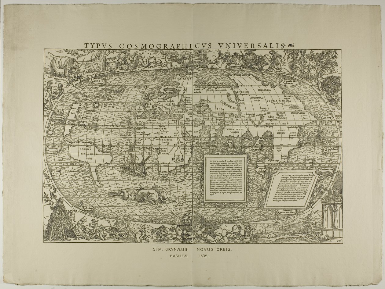 Tyyppi Cosmographicus Universalis, Sim. Grynaeus, Novus Orbis, Basileae 1532. tekijältä Hans Holbein the Younger