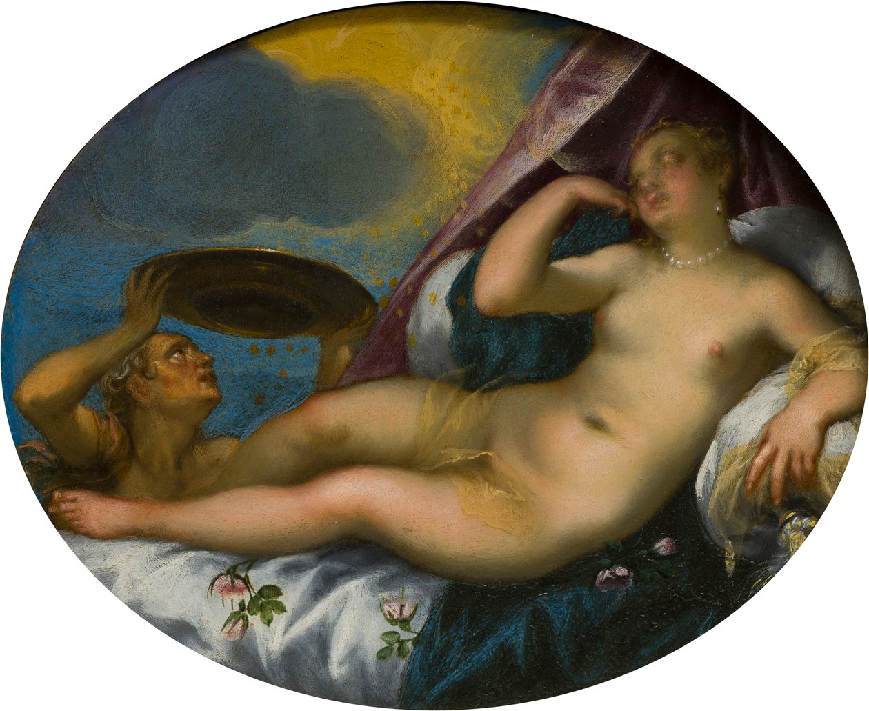 Danae and the Shower of Gold, n. 1584-1625 (öljy kankaalle) tekijältä Hans I or Johann Rottenhammer