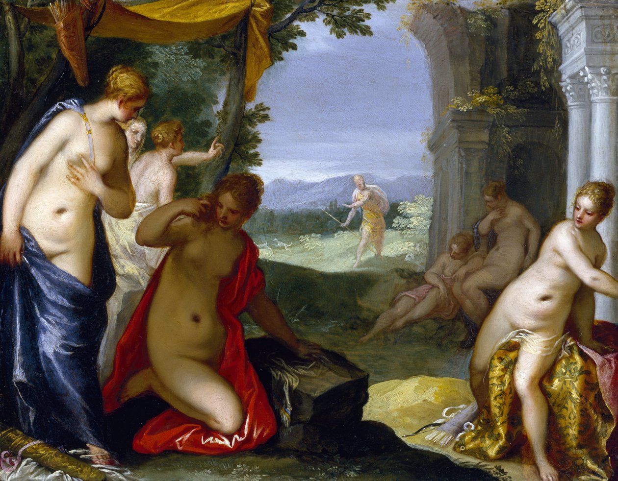 Diana ja Actaeon, n. 1596-1606 (öljy kuparille) tekijältä Hans I or Johann Rottenhammer