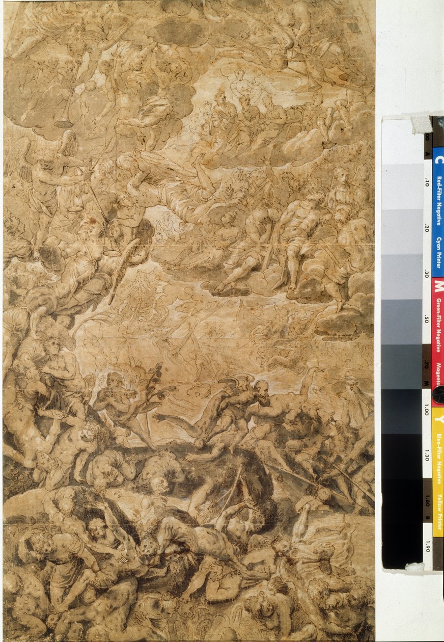 Viimeinen tuomio. Piirustus Hans Rottenhammer, Groin (1564-1625). Grisaille paperille, 53,7 x 31,6 cm, noin 1590. Saksalaista taidetta, manierismi. Pushkinin taidemuseo, Moskova. tekijältä Hans I or Johann Rottenhammer